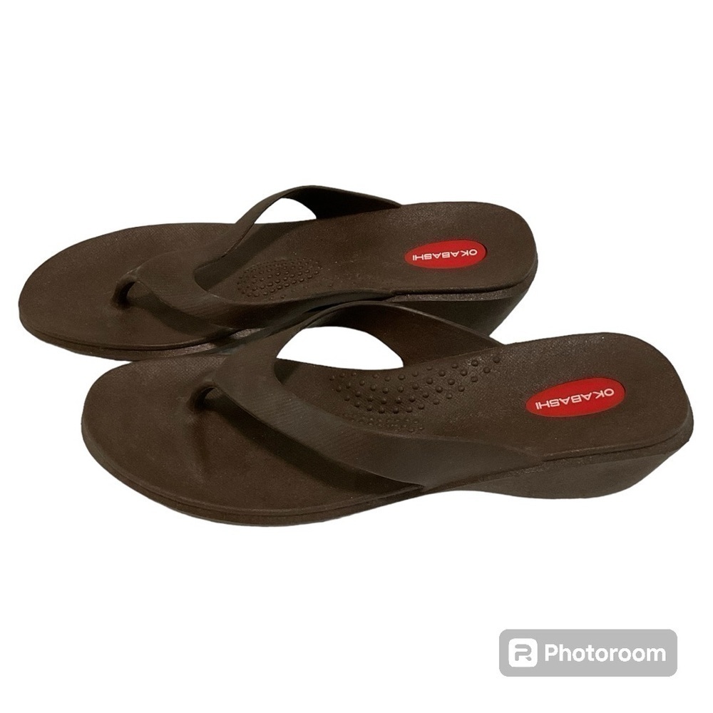 OKABASHI WOMENS FLIP FLOP WEDGE HEEL SZ 9.5-10.5